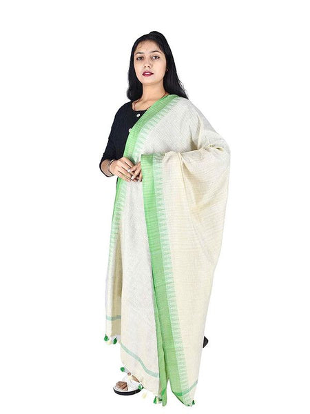 Green Handloom Temple Border Dupatta for women's
