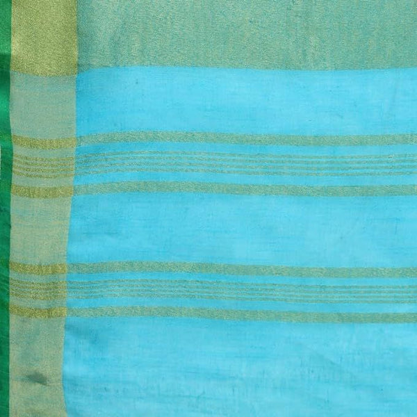 Linen Cotton Blend Contrast Handloom Bhagalpuri Saree for Women (Gold-Cyan-Dark_Green) - View 4
