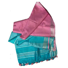 Bhagalpuri Ethnic Wear Handloom Cotton Linen Slub Blend Zari Border Two Dye Saree With Running Unstitched Blouse Piece - View 3