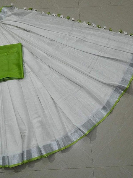 Handloom Bhagalpuri Cotton Linen Blend Saree Ethnic Wear With Contrast Unstitched Blouse Piece - View 3