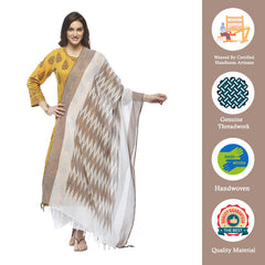 Linen Cotton Bhaglpuri Handloom Ikkat Dupatta for women's (Brown) - View 2