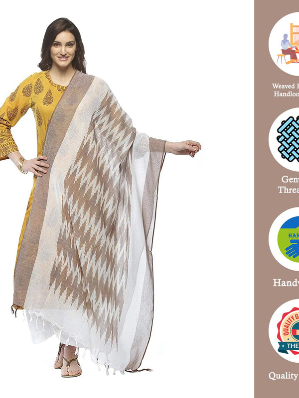 Linen Cotton Bhaglpuri Handloom Ikkat Dupatta for women's (Brown) - View 2
