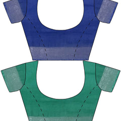 Cobalt Blue & Mint Green women's Bhagalpuri Handloom Cotton-Linen Blend Saree With Running Unstiched Blouse Piece - View 8