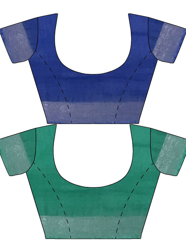 Cobalt Blue & Mint Green women's Bhagalpuri Handloom Cotton-Linen Blend Saree With Running Unstiched Blouse Piece - View 8