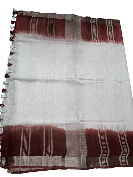 Umber Brown women's Handloom Bhagalpuri Linen Cotton Slub Blend Two Sided Two Dye Saree Running Unstitched Blouse Piece - View 2