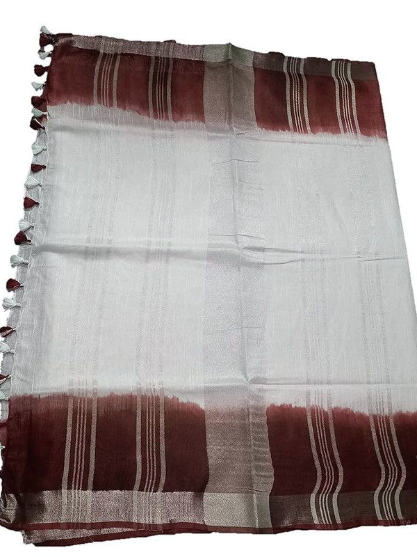 Umber Brown women's Handloom Bhagalpuri Linen Cotton Slub Blend Two Sided Two Dye Saree Running Unstitched Blouse Piece - View 2