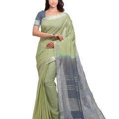 Handloom Bhagalpuri Linen Blend Two Dye Saree With Running Unstitched Blouse Piece