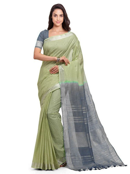 Handloom Bhagalpuri Linen Blend Two Dye Saree With Running Unstitched Blouse Piece
