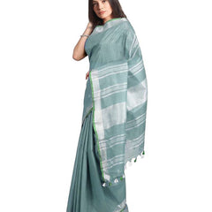Handloom Bhagalpuri Linen-Cotton Saree With Contrast Blouse Piece - View 4