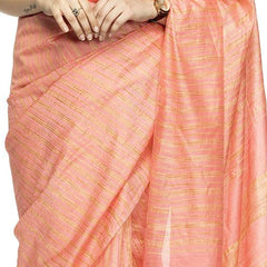 Bollywood Kota Silk Striped Handloom Apricot Orange Saree - View 4