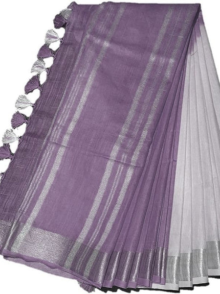 Bhagalpuri Linen-Slub Blend Two Dye Saree With Blouse Piece