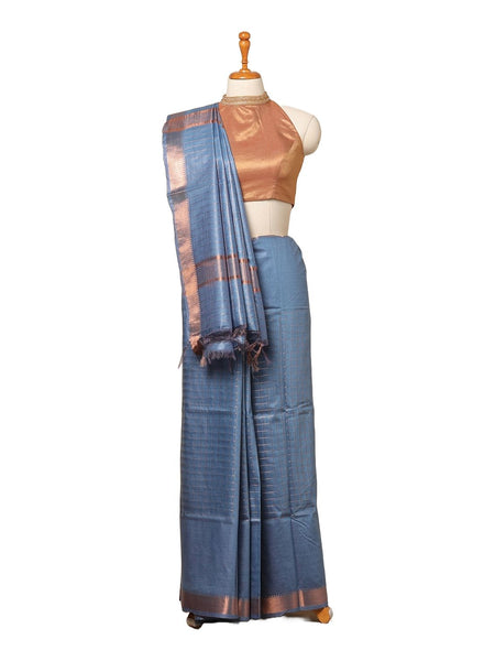 Mangalgiri Cotton Silk Glausious Blue Handloom Check Saree