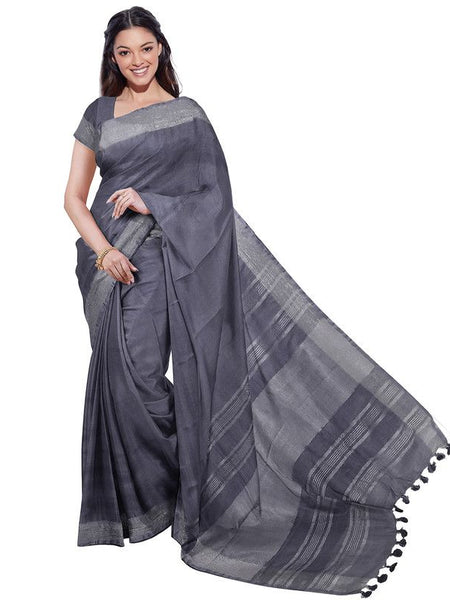 Bhagalpuri Handloom Cotton-Linen Blend Saree Combo (Pack Of 2) With Running Unstiched Blouse Piece - View 3