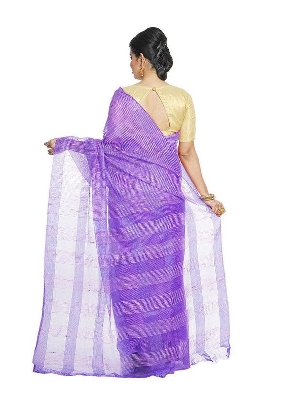 Electric Violet women's Bhagalpuri Kota Doria Silk Semi Transparent Saree With Unstiched Blouse Piece - View 2