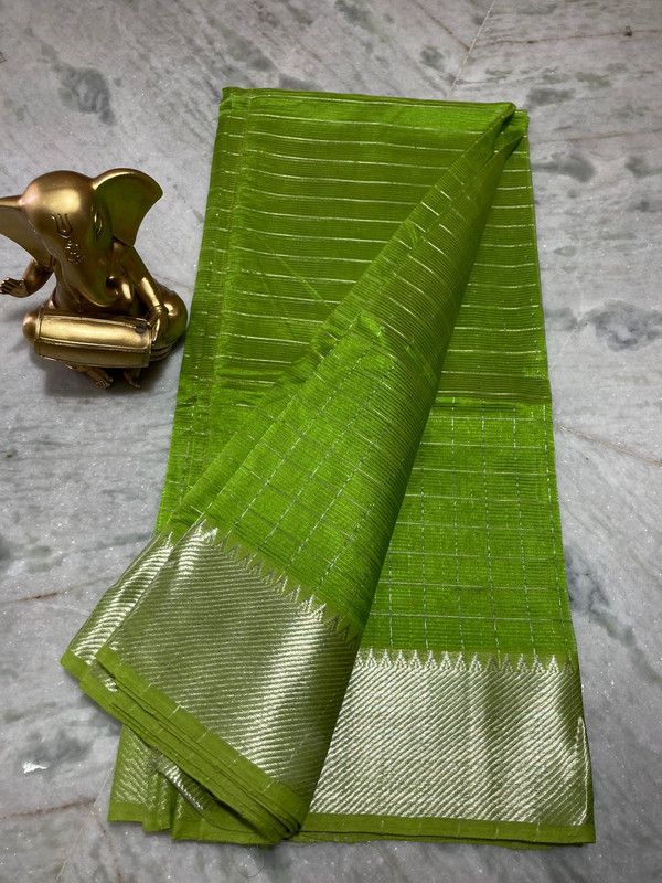 Cotton Silk Handloom Bhagalpuri Wide Border Check Saree