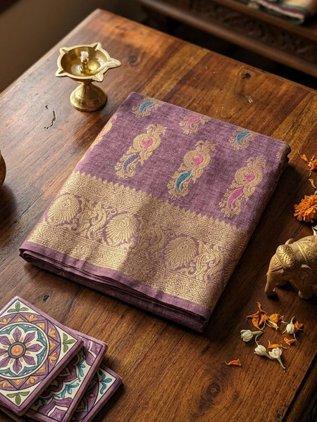 Eri Tussar Silk Handloom Banarasi Saree with Rich Zari Weaving - View 4