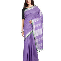 Lavender Purple women's Handloom Bhagalpuri Linen-Cotton Saree With Contrast Blouse Piece