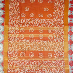 Linen Cotton Blend Handloom Batik Print Saree (GLBR_Gold-Dusty_Orange) - View 3