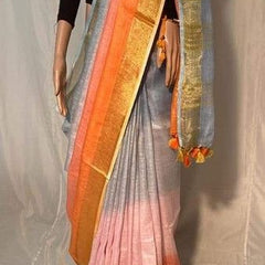 Linen Tri-Dye Bhagalpuri Handloom Saree with Blouse Piece