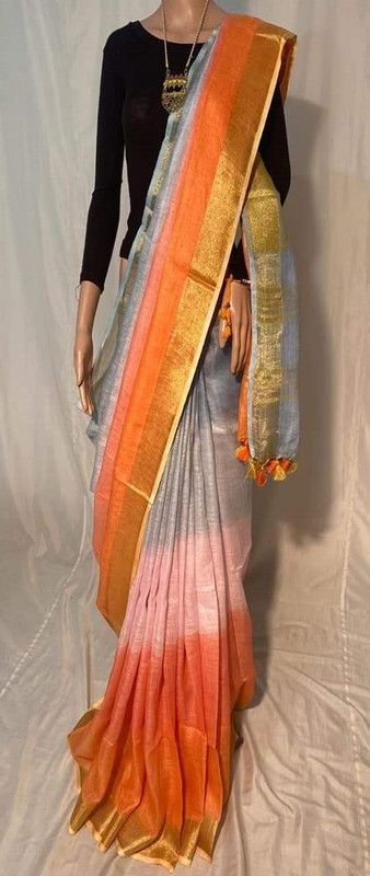 Linen Tri-Dye Bhagalpuri Handloom Saree with Blouse Piece