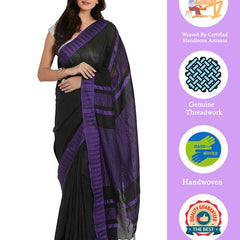 women's Bhagalpuri Handloom Katan Viscous Silk Temple Border Saree Ethnic Wear With Running Unstitched Striped Blouse Piece - View 2