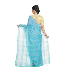 Capri Cyan women's Bhagalpuri Kota Doria Silk Semi Transparent Saree With Unstiched Blouse Piece