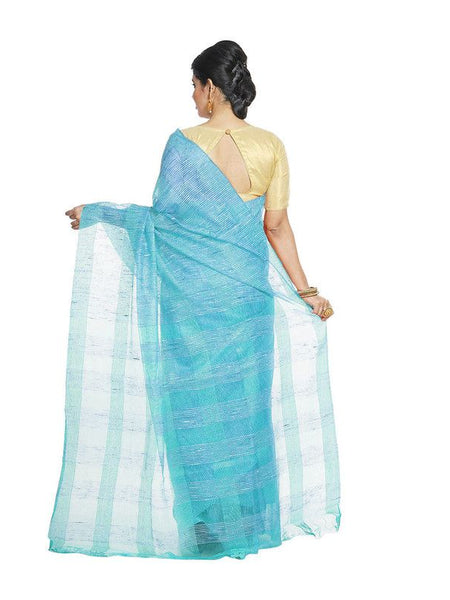 Capri Cyan women's Bhagalpuri Kota Doria Silk Semi Transparent Saree With Unstiched Blouse Piece