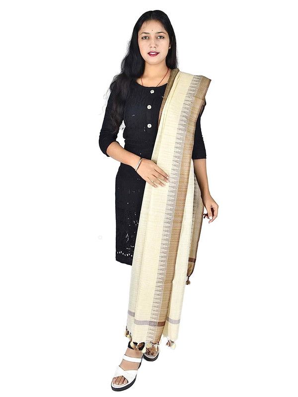 Natural Textured Linen Handloo Bhagalpuri Temple Dupatta (Brown)