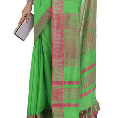 Screamin Green women's Bhagalpuri Handloom Kota Silk Temple Border Saree And Variation Of Colors With Striped Blouse Piece - View 5