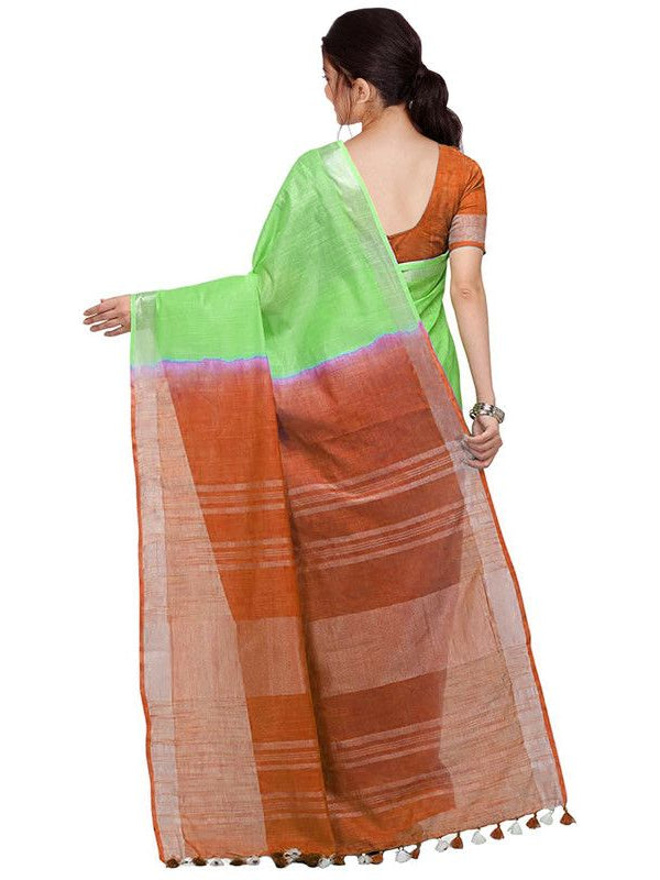 Bhagalpuri Handloom Pure Cotton Two Dye Saree With Running Unstitched Blouse Piece - View 5