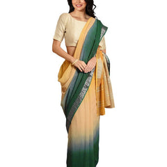 Sunglow Yellow & Dark Spring Green women's Bhagalpuri Handloom Linen Slub Blend Two Dye Saree With Running Unstitched Blouse Piece