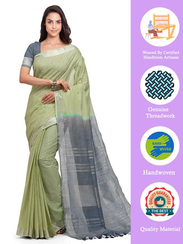 Handloom Bhagalpuri Linen Blend Two Dye Saree With Running Unstitched Blouse Piece - View 3