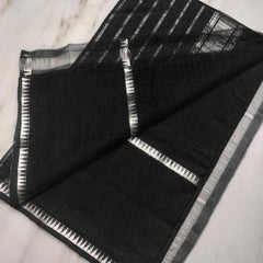 Cotton Handloom Mangalagiri Silk Saree with Temple Border (100198 Black) - View 2