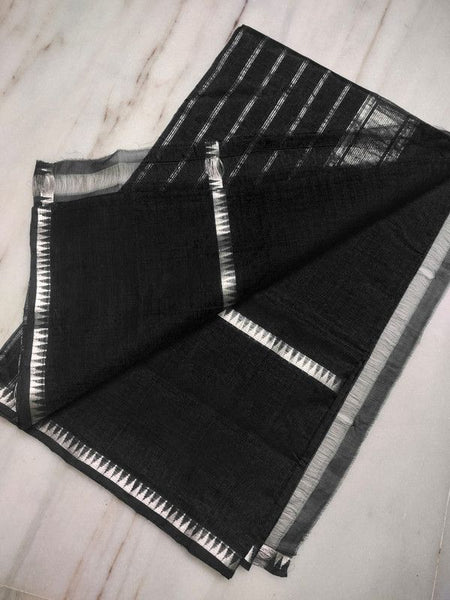 Cotton Handloom Mangalagiri Silk Saree with Temple Border (100198 Black) - View 2