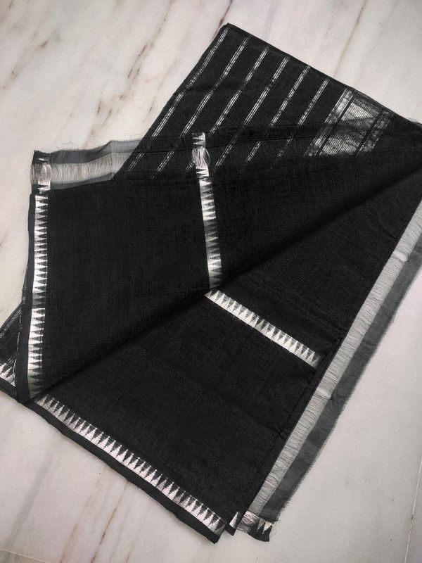 Cotton Handloom Mangalagiri Silk Saree with Temple Border (100198 Black) - View 2