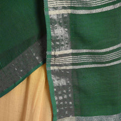 Sunglow Yellow & Dark Spring Green women's Bhagalpuri Handloom Linen Slub Blend Two Dye Saree With Running Unstitched Blouse Piece - View 4