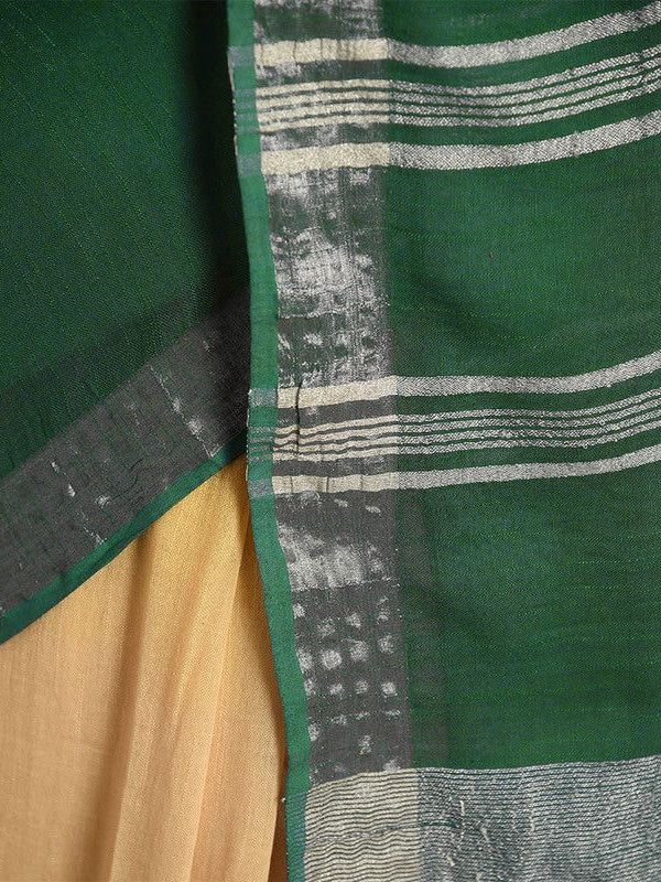 Sunglow Yellow & Dark Spring Green women's Bhagalpuri Handloom Linen Slub Blend Two Dye Saree With Running Unstitched Blouse Piece - View 4