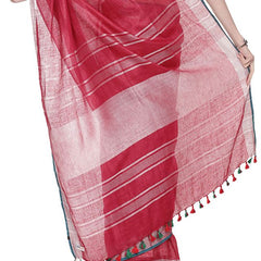 Cardinal Red women's Bhagalpuri Handloom Cotton Linen Blend Saree With Contrast Unstiched Blouse Piece - View 5