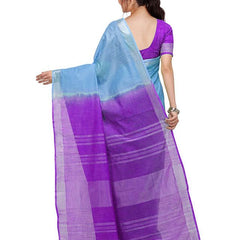 Pacific Cyan & French Violet women's Bhagalpuri Handloom Ethnic Wear Linen Two Dye Saree With Running Unstitched Blouse Piece - View 4
