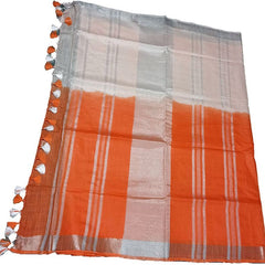 Orange women's Bhagalpuri Linen-Slub Blend Two Dye Saree With Blouse Piece - View 6