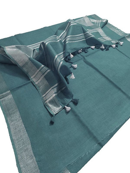 Myrtle Green women's Bhagalpuri Linen Saree With Blouse Piece - View 2