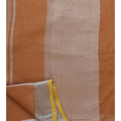 Linen Cotton Blend Contrast Handloom Bhagalpuri Saree (Taceoi_Brown-Yellow) - View 4