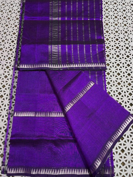 Cotton Handloom Mangalagiri Silk Saree with Temple Border (100210 French_Purple)