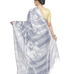 Grey women's Bhagalpuri Handloom Linen Blend Tie-Dye (Sibory Dye) Saree With Running Unstiched Blouse Piece - View 3