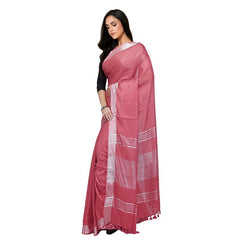 Turkey Pink Bhagalpuri women's Handloom Linen Cotton Ethnic Wear Saree With Running Unstitched Blouse Piece - View 3