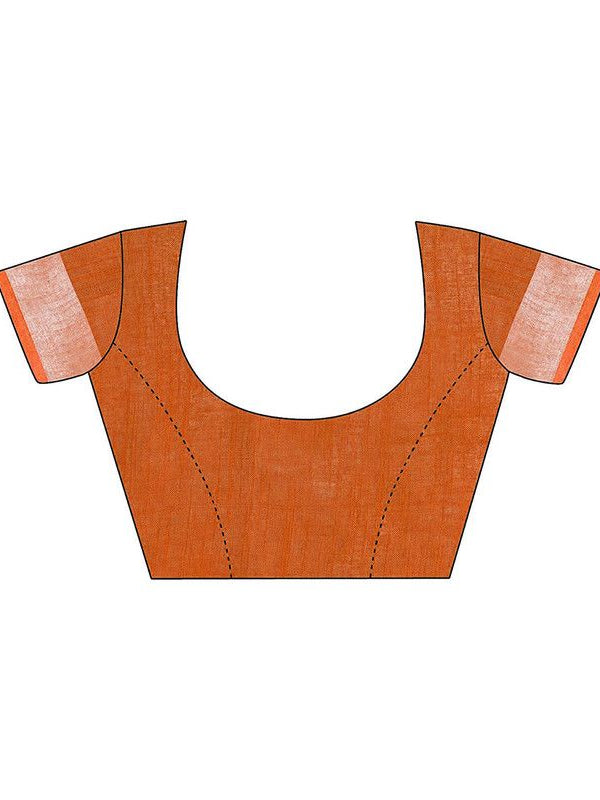 Neon Blue & Mohangni Orange women's Bhagalpuri Handloom Ethnic Wear Linen Two Dye Saree With Running Unstitched Blouse Piece - View 5