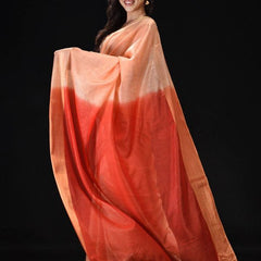 Handloom women'sBhagalpuri Tussar Munga Silk Blend Two Dye Saree (Aprict_Orange & Terry_Red) - View 3