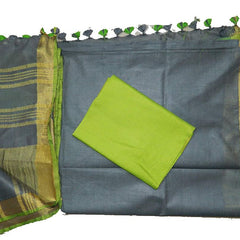 Grey women's Bhagalpuri Blend Linen Saree With Contrast Blouse Piece - View 5