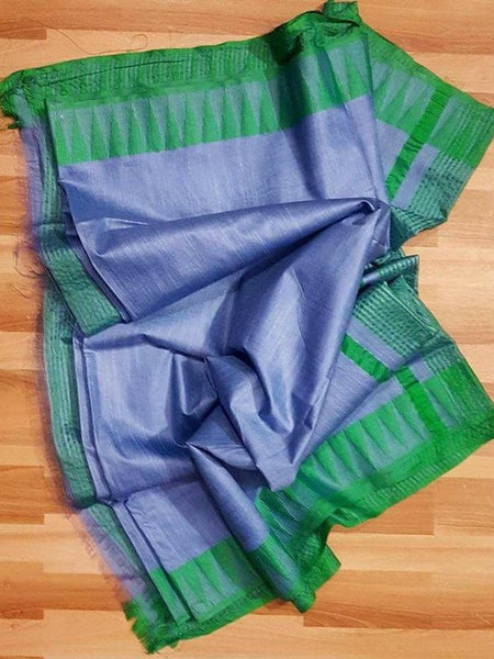 Semi Tussar Silk Handloom Temple Border Bhagalpuri Saree (100194 Vista_Grey-British_Gree)