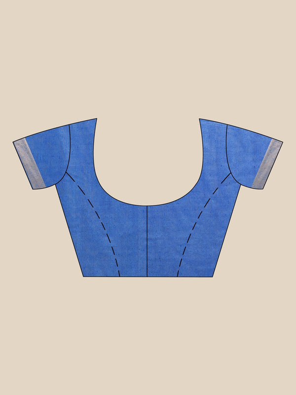 Munga Silk Tussar Blend Bhagalpuri Handloom Moonstone Egyptian Blue & Havlek Blue Saree - View 2